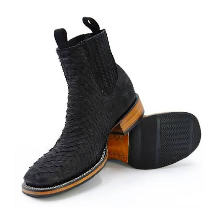 BOTIN HOMBRE IMT.Phyton grain negtro, suela de cuero, horma botin